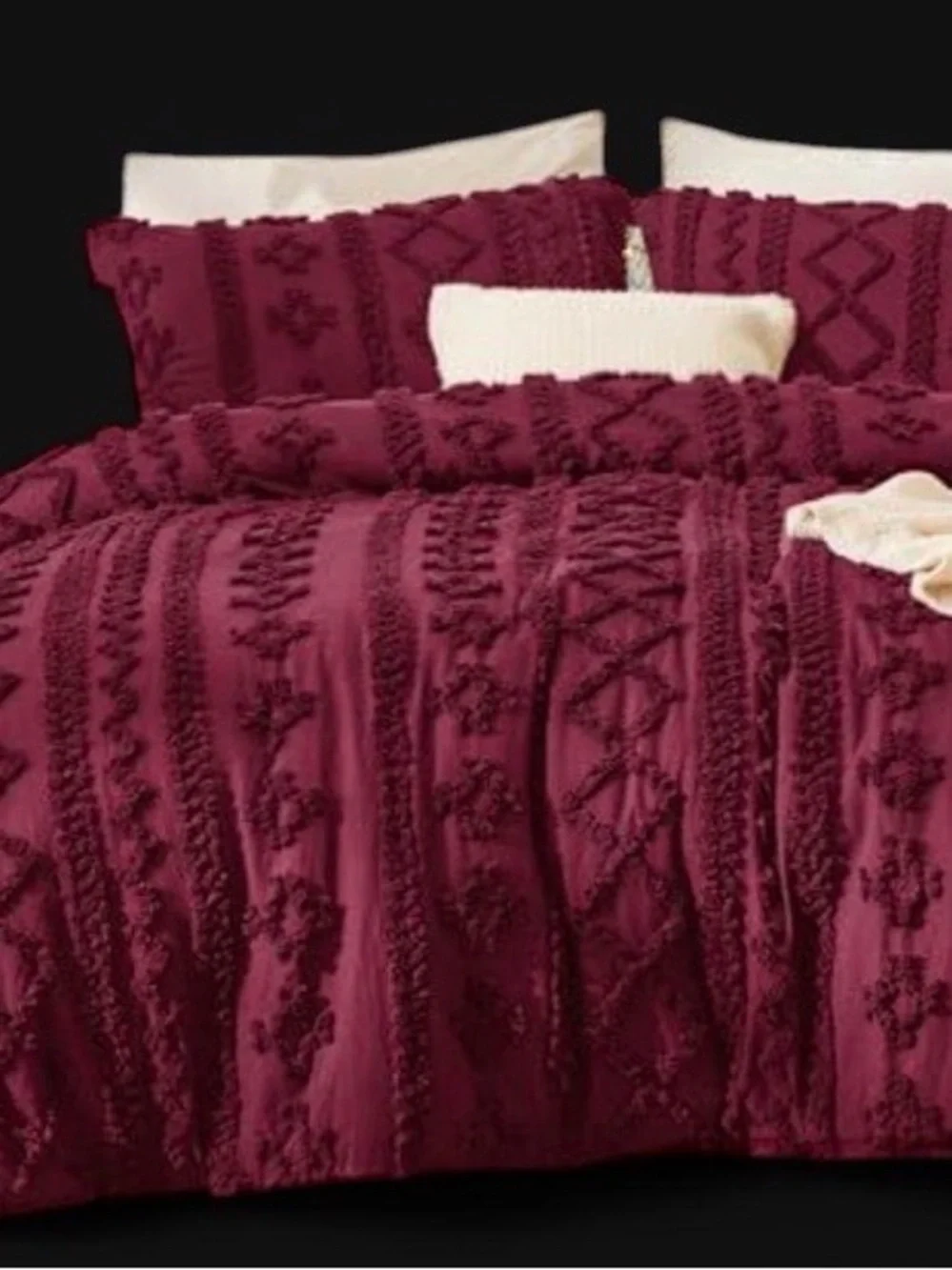 Classic Textured Chenille Comforter Set - Burgundy Queen Size